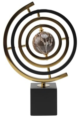 Felenny - Escultura moderna de metal, diseño de globo terrestre con base rectangular, diseño abstracto, estatua giratoria para oficina, biblioteca y sala de estar, color negro y dorado