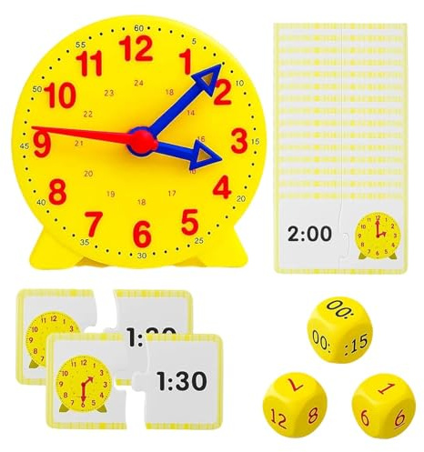 PDirat Lernuhr Kinder, Uhr Lernen für Kinder ab 5 Lernuhr Grundschule mit 12 Karten & 3 Würfeln, Pädagogisches Spielzeug für Mädchen und Jungen, Geschenk zur Einschulung
