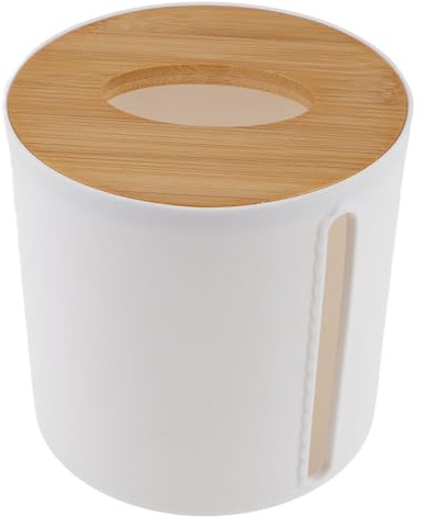DOITOOL Contenitore Rotondo per Rotolo Carta con Coperchio in Bambù Porta Rotolo da Tavolo per Carta Igienica e Asciugatutto Supporto Stabile per Cucina Bagno e Camera Adatto Standard
