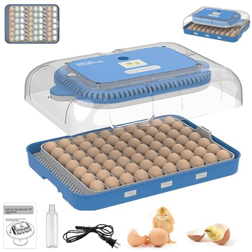 HOWOOlUA 70 Egg Incubator for Hatching Eggs withAuto Turn, Temp & Humidity Control, Built-in CandleLarge Capacity Egg Incubator for Chicken Duck Goose Eggs