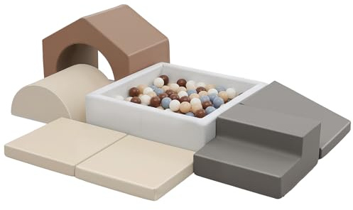 Juego de 7 Bloques de Espuma para Niños: Cuero sintético Bloques Psicomotricidad Infantil con Piscina de Pelotas(Sin Pelotas)- Set de Escalada Suave Ligero para Interior Infantil para Escalar y Niños