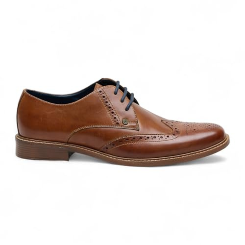Infinity Leather Andy män Oxford Brogue skor av ljusbrunt läder, lämpliga för bröllop och kontor.