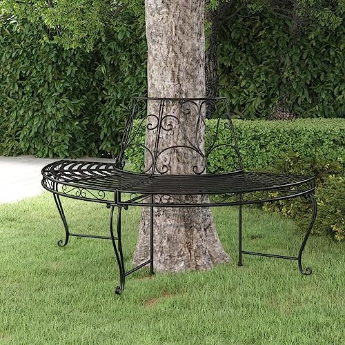 Mokuyary Halvrund Bänk Ø 160 cm, svart stål, sittbänk, balkongbänk, utomhusbänk för trädgård, terrass, balkong