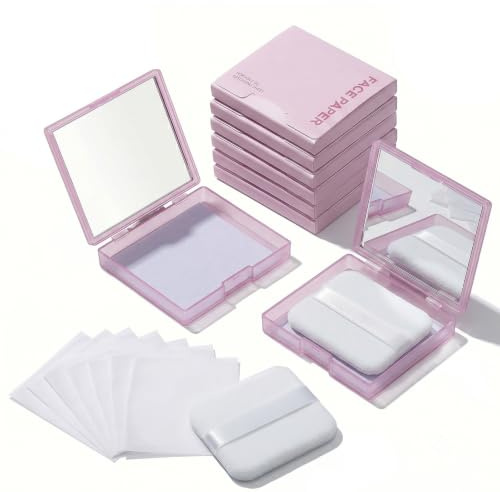 Guttiuaa 800 Pcs Face Oil Absorbing Paper, 5.6 X 6.7cm Face Oil Blotting Sheets with 2 Pcs Mirror Case and Powder Puff for Meeting, Business, Travel, Makeup