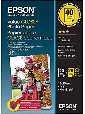 Epson Value | Glossy Photo Paper 10x15cm (6x4 inch) | 40 Sheet (2x20) | 183gsm - C13S400044