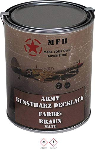 MFH Farbdose Army 1 Liter Kunstharzlack Decklack Militärlack Militärfarbe Armee Nato Lack viele Farben (Braun, Matt)