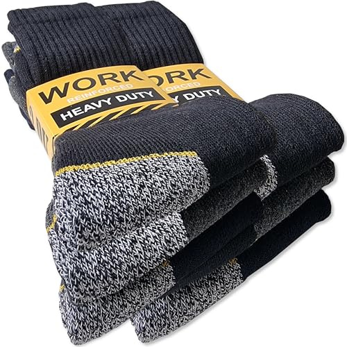 Kensington® Mens Socks – Work Socks for Men 9-12 Heavy Duty (Mens Socks 9-11 Multipack) – Bamboo Thick Black Cotton, For Work Boots, Safety Boots, Hiking - UK 6-11 6 Pair Pack