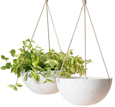 LA Jolie Muse Hanging Planters for Indoor Plants - Flower Pots Outdoor 9.84 inch Garden Planters and Pots,Speckled White Set of 2