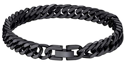 Bandmax Männer Armband Schwarz Panzerarmband 8mm massive kubanische Kettenarmband 19cm Herren Gliederarmband schwere Panzerkette Armkette Link Chain Bracelet Modeschmuck Accessoire für Freund