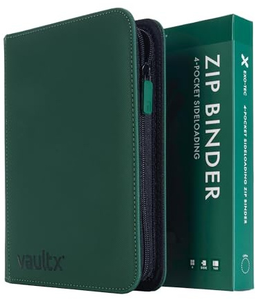 Vault X Raccoglitore per Carte da Collezione a 4 Tasche con Cerniera, 160 Carte, Materiale Exo-Tec per Album, 20 Pagine a Caricamento Laterale, TCG (Verde)
