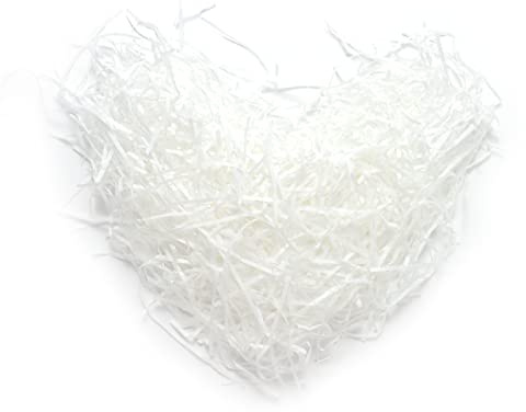 Lyaor 200 Grammi Carta Velina Tagliuzzata Decoro Carta Rafia Erba di Pasqua Riempimento per Confezione di Regalo Cestino Riempimento per Compleanno/Matrimonio/San Valentino/Festa - Bianca