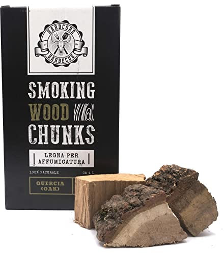 BBQ CHUNK ROBLE - OAK - Leña para ahumar Hardcore Barbacoa - Piezas de madera para ahumar con sabor a Hickory- Aproximadamente 1,5 kg
