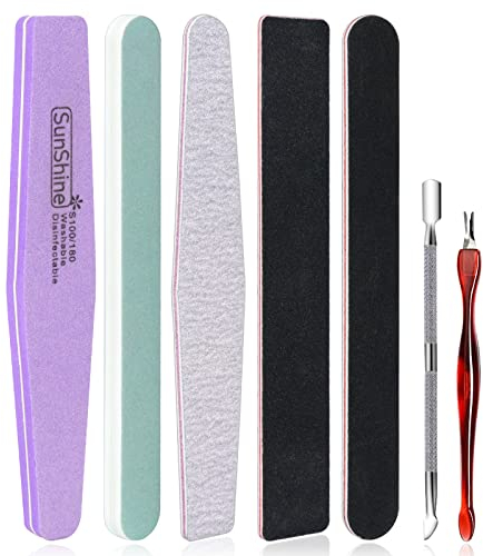 Qufiiry Juego de 7 PCS Limas de Uñas 100/180 Removedor de Esmalte, Herramientas de Manicura y Alicate para Quitar Cutículas