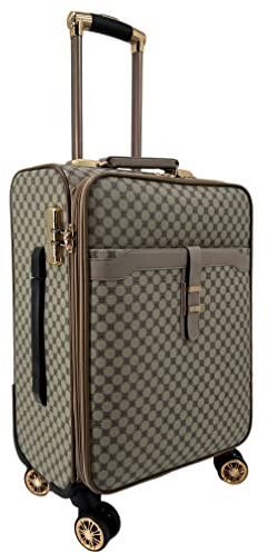 R.Leone Valigia da 1 pezzo Fino a Set 3 Trolley Espandibile grande, medio e bagaglio a mano 4 ruote in Ecopelle 101 (Quadretti Beige, S Valigia Bagaglio a mano)
