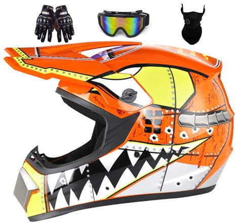 Cascos de Motocross para Niños y Adultos Set, Casco de Cross MTB, Cascos Ciclista Motocross Adulto, Protección Enduro Casco Moto Para Scooter Chopper Quad Casco de Moto Hombre y Mujer ( Color : Red-B
