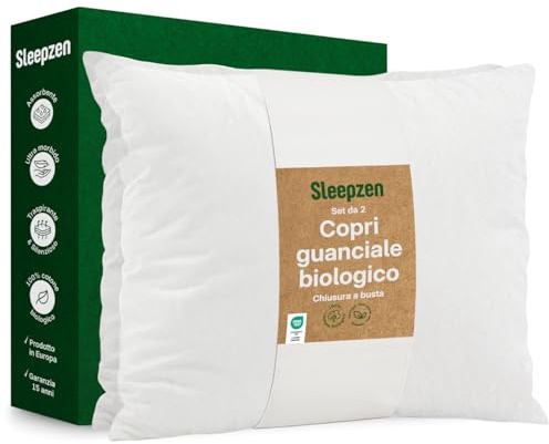 SLEEPZEN Proteggi Cuscino 50x70 cm Set da 2 – Molton 100% Cotone Biologico – Fodera Protettiva Assorbente – Traspirante e Silenziosa – Ipoallergenico – Portogallo – Oeko-Tex – Garanzia 15 Anni