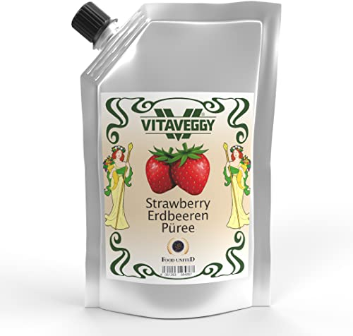 VITAVEGGY ERDBEER-FRUCHT-PÜREE 1kg von Food-United strawberry-fruit-puree für Erdbeeren-Saft-Smoothie Himbeer-Erdbeer-Sorbet-Cocktail-Shake ohne Aroma- Farb- & Konservierungsmittel (1)