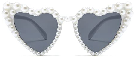 Long Keeper Lunette de Soleil Femme en Forme de Coeur avec Perles Vintage Lunettes Coeur Retro lunettes Fête Mode pour Femme Homme Protection UV400