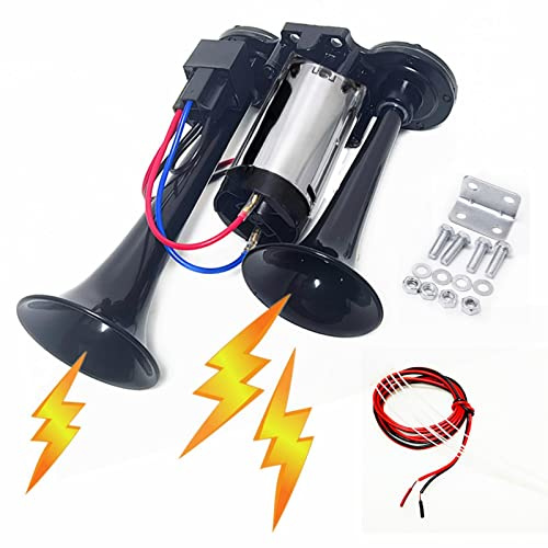 YIYIDA Clacson per camion Car Horn 170db Clacson per auto a doppio tubo nero Altoparlante elettrico per corno da 12V Trombe per corno alto e basso tono Air Horn per 12V camion moto yacht ecc