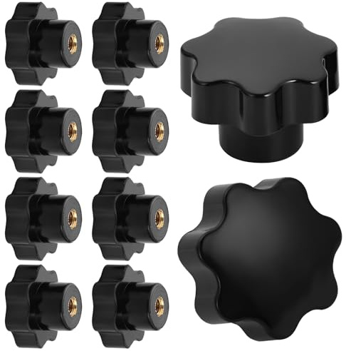 Knpwer 10 piezas M6 tuerca en forma de estrella, tornillo de estrella, negro, arandelas de plástico, perilla de sujeción de rosca interior