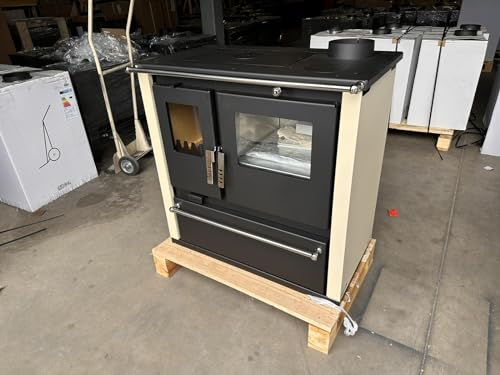 EEK A+ Verso Cs Plus Poêle à bois en inox 7,7 kW avec panneaux latéraux ivoire