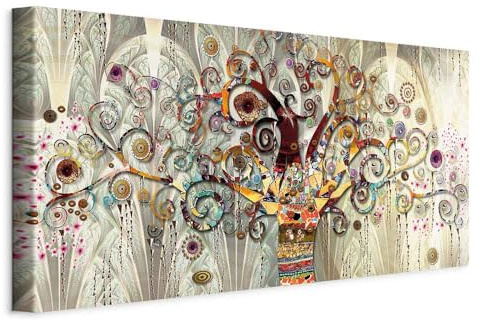 murando Quadro Acustico Gustav Klimt 120x60 cm 1 Pezzo schiuma acustica Quadri Moderni - Stampa su Tela - Protezione dai Rumori Fonoassorbente L'albero Della Vita Riproduzione l-A-0033-b-a