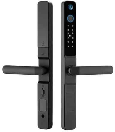 Swokely Serratura intelligente per porta con impronta digitale con campanello e fotocamera, serratura per porta di ingresso senza chiave con maniglia, serratura intelligente biometrica per porta