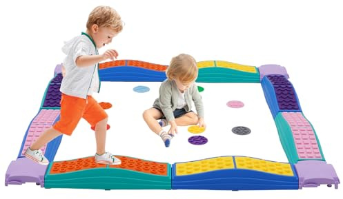 Yosamy Poutre d'équilibre pour enfants, poutre d'équilibre avec 8 disques tactiles pour le toucher et l'équilibre, planche d'équilibre jouet de sport pour enfants