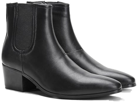 Harssidanzar Chelsea Ankle Boots For Men,Heel Retro Walking Motorcycle Dress Boots KM305US,Black,Size 7.5