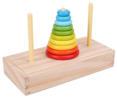 GEMEM Tower of Hanoi,Wooden Towers of 10 Rings Puzzle with Storage Box Logic Puzzle Brain Teaser Intellectual,STEM Logical Game Travel Toy Family Game Column Blocks Kids 5+ Years Gift