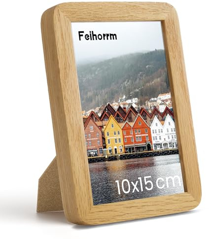 Feihorrm Cadre photo, 10 x 15 cm Cadre en chêne, Avec verre trempé, Cadre photo en bois massif, Convient pour affichage mural et sur table (Beige, 10 x 15 cm/ 1x)