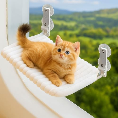 Kattfönster, sittstång, vikbar med mjukt vändbart överdrag, kattfönsterstol, kattfönsterbräda, katter, fönsterbräda, vikbar, fönsterhängmatta, katthängsäng med stabil stålram, grepp upp till 18 kg