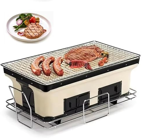 Barbecue in ceramica giapponese, fornello portatile a carbone per interni ed esterni, con pinze per alimenti incluse