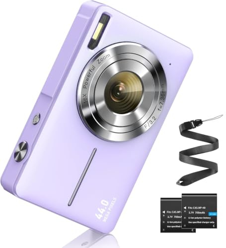 Fotocamera digitale FHD 1080P 44MP fotocamera fotografica 16X zoom digitale fotocamera con batteria portatile semplice fotocamera digitale per bambini, studenti, adolescenti Viola
