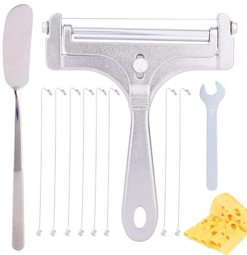 Trancheuse à Fromage Fil Acier Inoxydable, Coupe-Fromage Manuel avec 8 Fils Remplacement Couteau à Beurre & Clé Outil Trancheur Alimentaire pour Beurre en Bloc Accessoires Cuisine Restaurant