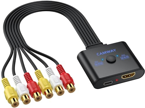 CAMWAY Convertitore da 2 Porte AV a HDMI,Commutazione 16: 9/4: 3,Adattatore AV a HDMI con Cavo HDMI 50CM,Adattatore Audio Video Composito CVBS 1080P Supporta PAL/NTSC per Wii/PS1/PS2/N64/Xbox/DVD/VCR