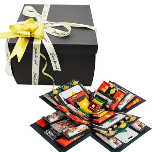 Scatola Esplosiva, Scatola Regalo Creativa a 5 Strati, con Nastro Adesivo,Stelle Filanti Gialle, Nastro, per Compleanni, San Valentino, Matrimoni, Anniversari, Nero