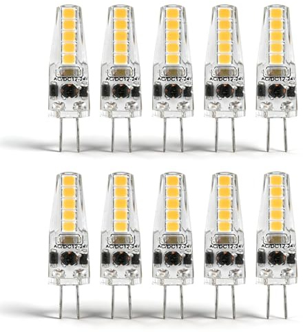 ZAWELIYO G4 LED-Lampor 10 St, 2W Dimbar Varmvit 2700K, 12-24V AC G4 Bi Pin Base Lampor för Ljuskrona, Taklampa, Bordslampa