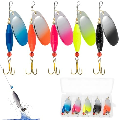 Esche da | 5 Pezzi di Esca Rotante con Paillettes Metalliche - Esca Sequins Rotante per Pesce - per Acqua Salata Acqua Trota Barca Lago Stagno Fiume