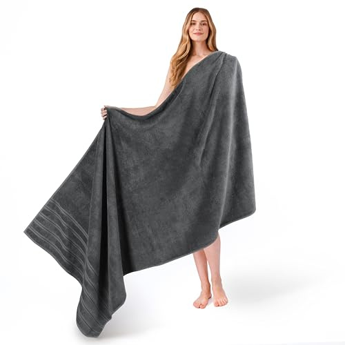 American Soft Linen 35x70 Jumbo Large Bath Towel, 600 GSM 100% Cotton Turkish Bath Sheet, Oversized Luxury Bath Towel for Bathroom Beach and Pool, Dark Gray