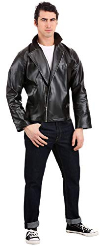Fun Costumes Men's T-Birds Jacket, Adult Grease Costume, 50s Sock Hop Dance Outfit, Danny Zuko Faux Leather Coat - Black, X-Large