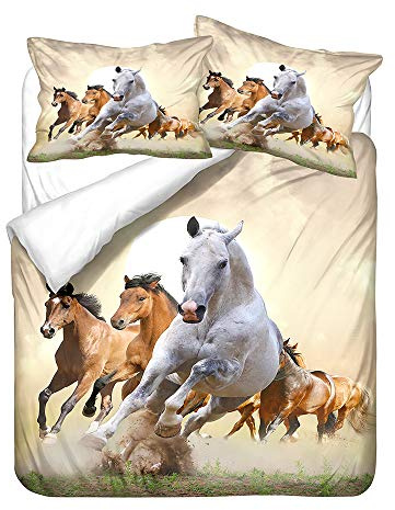 Hiser Set di Biancheria da Letto de 3 Pezzi di Cavallo Stampa, 3D Set Copripiumino in Microfibra con Federa e Copripiumini per Letto Matrimoniale Singolo King (Cavallo al Galoppo,180x220cm)