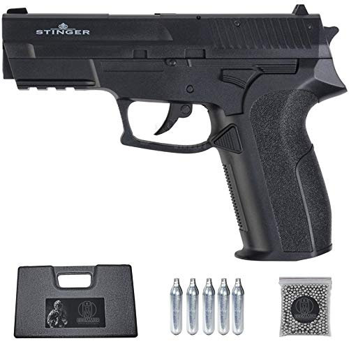 Ecommur. P2022 Stinger | Pistola de perdigones (Bolas BB's de Acero) de Aire comprimido semiautomática Tipo Sig Sauer SP2022 4,5mm + maletín + balines y CO2