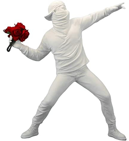 Gazechimp Banksy Statue Modell, Blumenwerfer Ornament, Tischdeko für Desktop, Tisch, Wohnzimmer, Schlafzimmer, 7,08 x 2,16 x 8,46 Zoll, Weiß