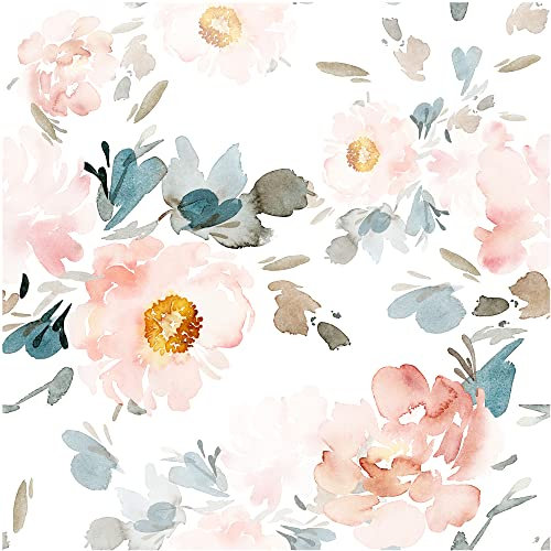 UniGoos Elegante papel tapiz de acuarela rosa y blanco, papel tapiz autoadhesivo floral temporal, rollo de papel de contacto extraíble para decoración de gabinetes de sala de estar, 17.7 x 118.1