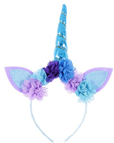 Nishine Bandeau de corne de licorne pour bébé fille Fête d'anniversaire de licorne Favoris Hollween Cosplay Tiara Bandeau de cheveux de licorne pour femme(Bleu)