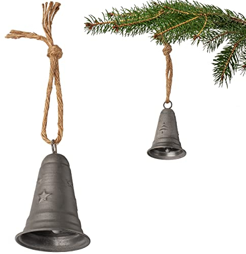alles-meine.de GmbH 2 Stück Metall Glocken/Klingeln - 11 cm - wetterfest - Winter & Weihnachten - zum Aufhängen & Hintellen - Deko - Glöckchen Klocken Jingle Bells Glocken Sc..