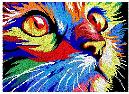 ROCKY&CHAO Latch Hook Kits for Adults Kids Cat 50x38CM DIY Latch Hook Rug Kit, Home Carpet Rug Making Kit, Cross Stitch Embroidery Kits Needlework Crafts Rug for Home Decor