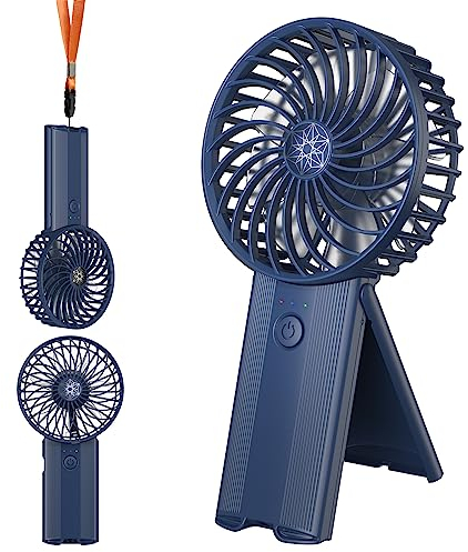 Tragbarer Ventilator, 4-stufig einstellbare tragbare batteriebetriebene Ventilatoren, USB-aufladbarer Tischventilator, bis zu 15 Stunden Handventilator für Reisen, Büro, Outdoor, Frauen und Männer