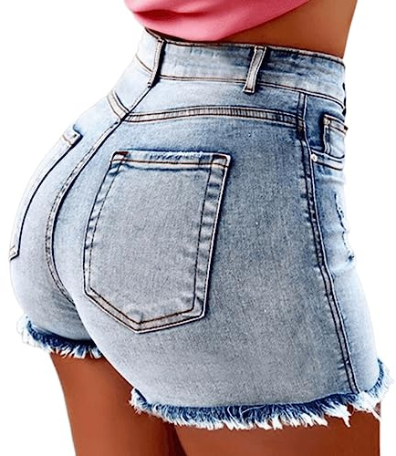 Pantalones Cortos Mujer Verano Vaqueros Cintura Alta Short Calientes Elasticidad Jeans con Bolsillos